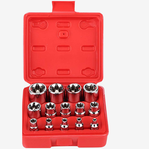 Ensemble de douilles Torx E – 14 pièces (E4 à E24) – Tailles 1/4, 3/8 et 1/2 – Référence YZ4119