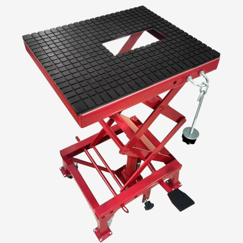 Table Élévatrice Hydraulique Moto – Capacité 500 LBS, Cric à Pédale avec Roues pour Moto/ATV