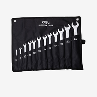 Set de Clés Mixtes Deli DL130012A – Ensemble Clés Plates et à ŒIL en Acier Chrome Vanadium, Outils Mécaniques Professionnels Auto