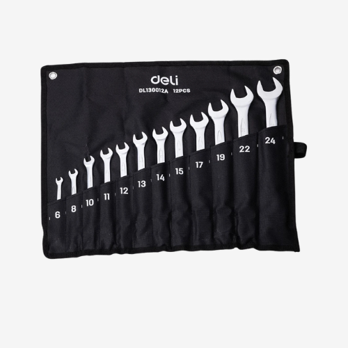 Set de Clés Mixtes Deli DL130012A – Ensemble Clés Plates et à ŒIL en Acier Chrome Vanadium, Outils Mécaniques Professionnels Auto